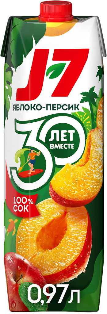 Сок J7 Яблоко и персик с мякотью, 0.97л