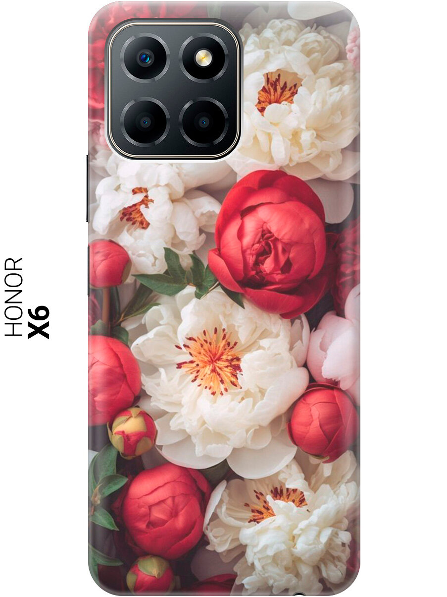 Силиконовый чехол на Honor X6 / X8 5G / Хонор Х6 / Х8 5Г с рисунком "Красно-белые пионы"