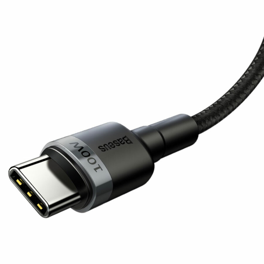 Кабель USB-C BASEUS Cafule Type-C - Type-C, 5A, 100W, 2 м, черный+серый — фото 1