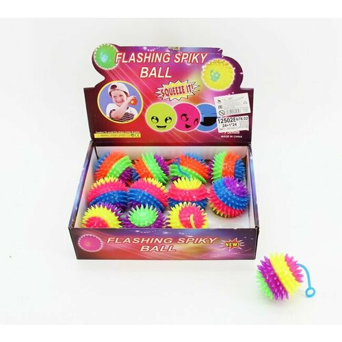 Разноцветные мячи ежики со светом и пищалкой с резинкой 12 шткоробка868-11 1300₽