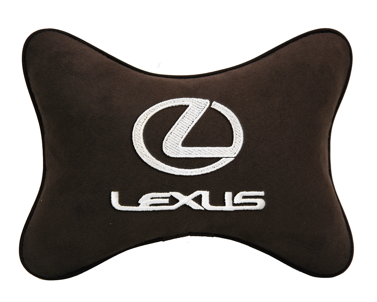 Автомобильная подушка на подголовник алькантара Coffee с логотипом автомобиля LEXUS
