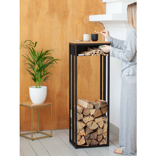 Дровница SOHO с полкой черная столешница дерево 400х300x1200 12600₽