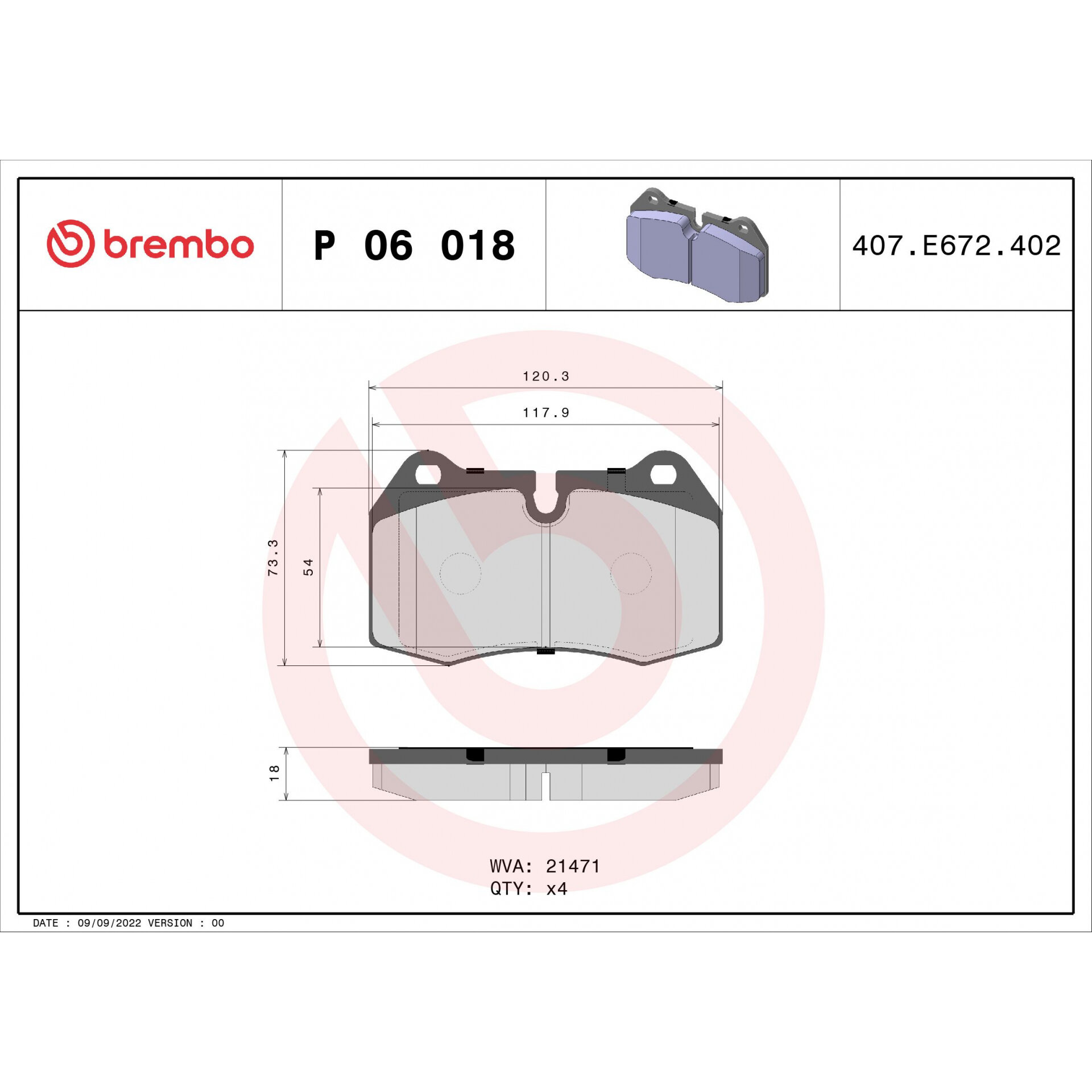 Колодки тормозные дисковые комплект Honda BMW, BREMBO P 06 018 (1 шт.)