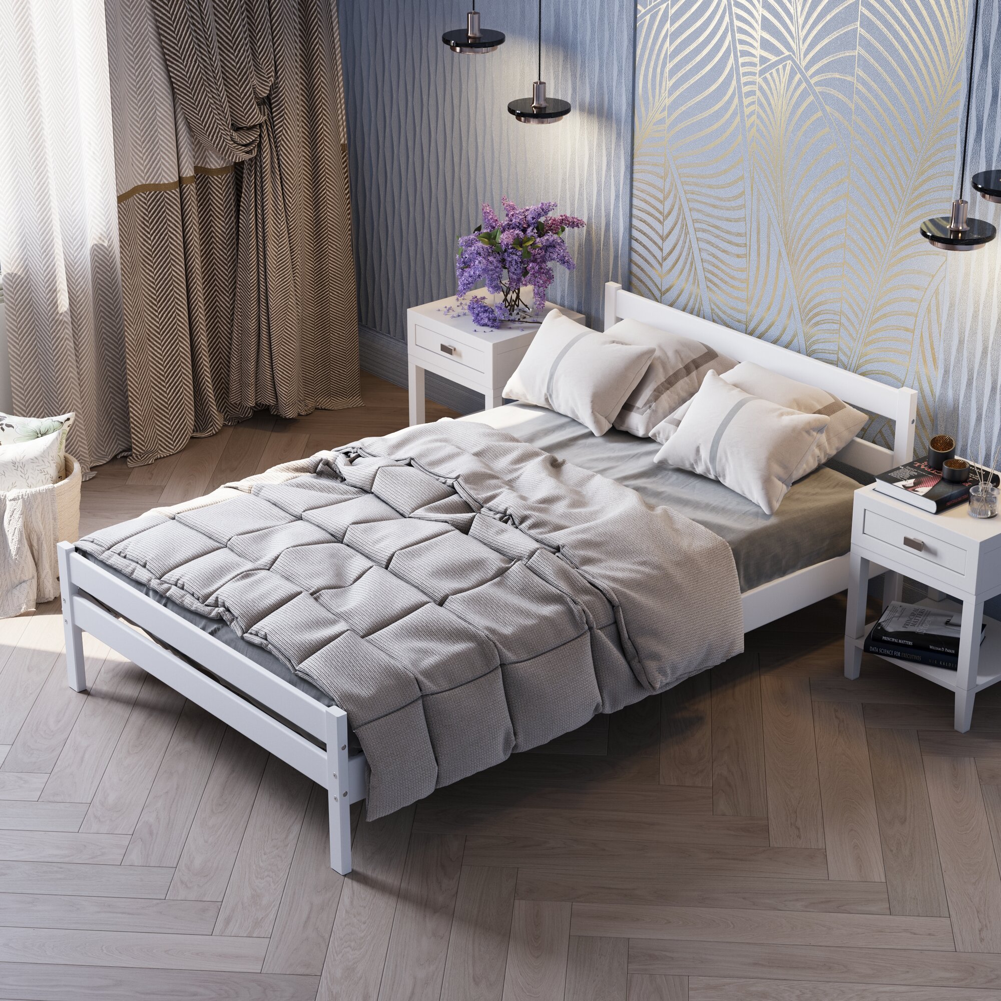 фото Кровать двуспальная деревянная из массива березы 120х200 см белая