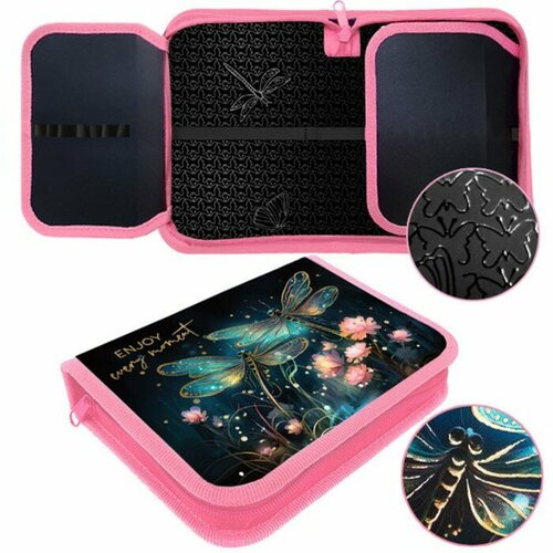 Пенал 1 секция, 140 х 200 х 40 мм, 2 откидные планки, текстильный, ПКТ 09-22-19 