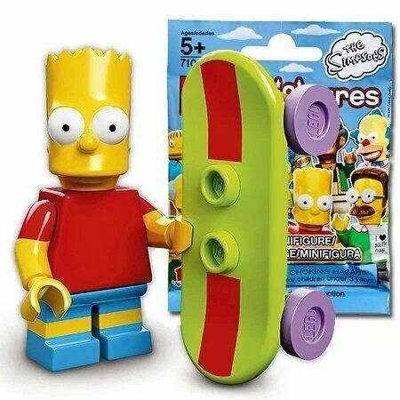 LEGO 71005-2 Барт Симпсон со скейтом. Коллекционная минифигурка лего Симпсоны 1 серия