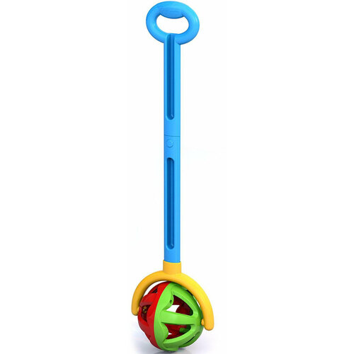 Каталка с ручкой Шарик, развивающая игрушка для малышей, цвет зелёно-красный