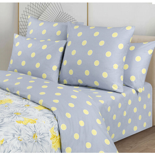 Простыня евро размер 220х240см. Поплин "Желтый горох" . Хлопок 100%. Гост. желтый, серый, Желтый