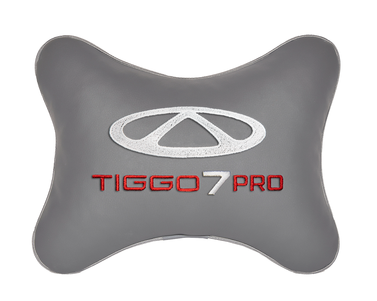 Автомобильная подушка на подголовник экокожа L.Grey с логотипом автомобиля CHERY Tiggo 7 PRO