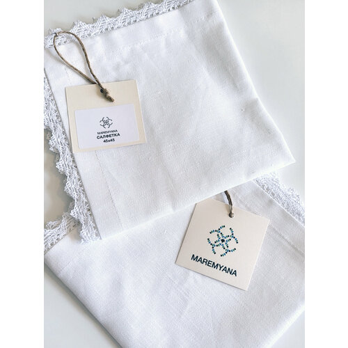 Салфетки столовые многоразовые Маремьяна набор 2 шт лен 100 цвет белый 45х45 см 2300₽