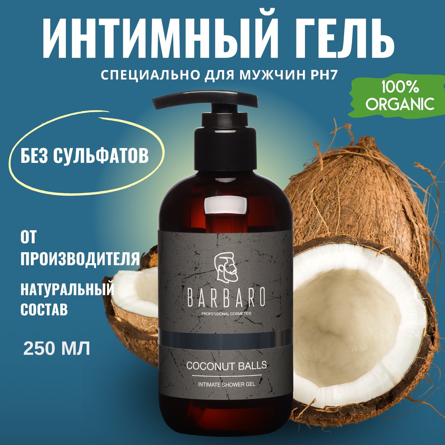 Мужской интимный гель мыло Coconat Balls натуральный pH 7 250 мл