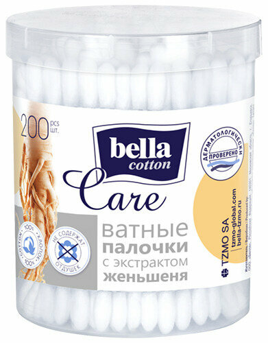 Изображение Ватные палочки bella cotton care с экстрактом женьшеня, 200 шт.