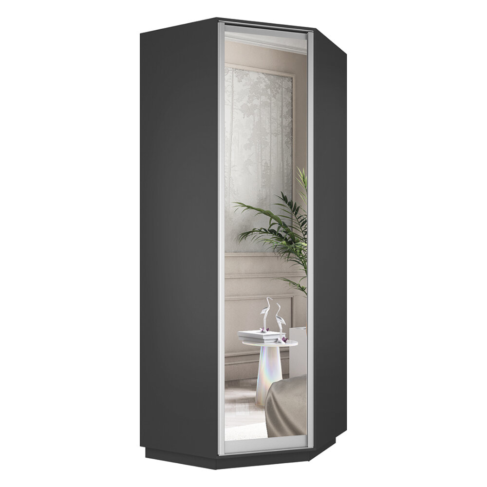 Шкаф угловой для одежды, цвет Серый Диамант, 240х90х90см (ВхШхГ), дверь зеркало