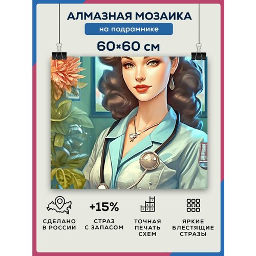 Алмазная мозаика 60x60 Девушка врач на подрамнике алмазная мозаика 60x60 гадалка девушка на подрамнике