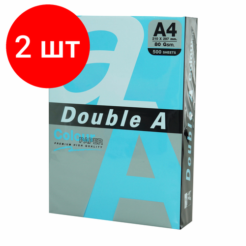 Комплект 2 шт, Бумага цветная DOUBLE A, А4, 80г/м2, 500 л, интенсив, синяя, ш/к 31965 бумага цветная double a а4 80 г м2 500 л интенсив старое золото