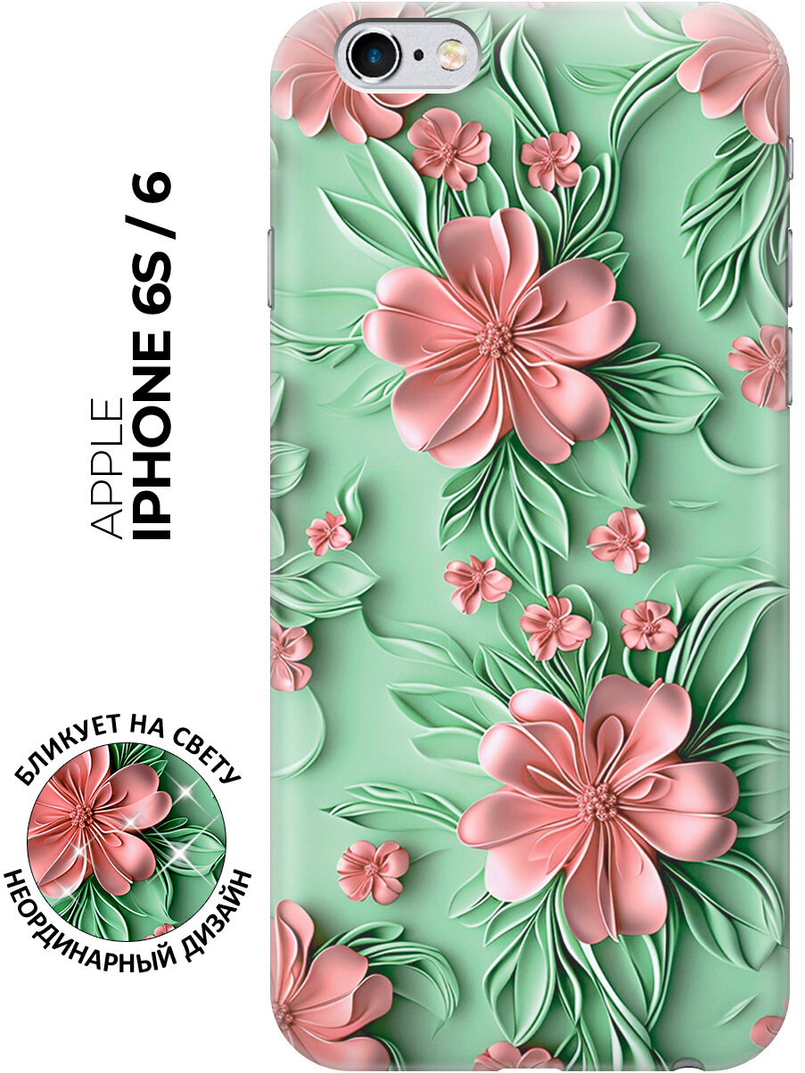 Силиконовый чехол на Apple iPhone 6s / 6 с принтом "Розовые цветы на мятном фоне"