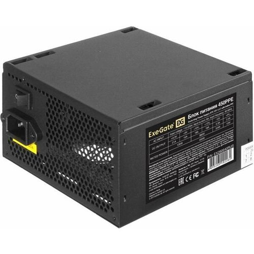 Exegate EX260640RUS-S Блок питания 450PPE, ATX, SC, black, APFC, 12cm, 24p+(4+4)p, PCI-E, 3*IDE, 5*SATA, FDD + кабель 220V с защитой от выдерг блок питания 650w exegate 650ppe atx pc black apfc 12cm 24p 4p pci e 5 sata 3 ide fdd кабель 220v в комплекте