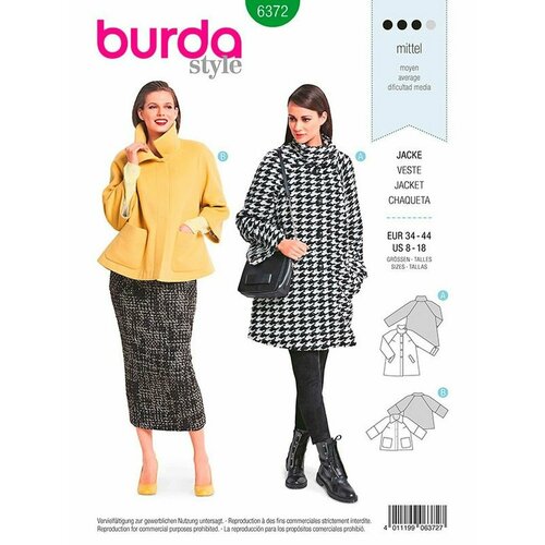 Выкройка Burda 6372 Полупальто, жакет выкройка burda 7694 жакет