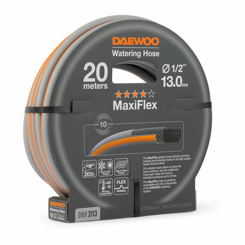 Шланг для полива DAEWOO MaxiFlex DWH 3113 (1/2, 13мм, 20м) тележка для шланга 1 2 13 мм 20 м aquaroll