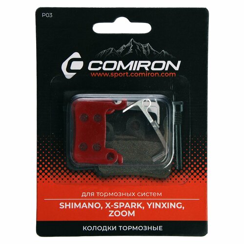 Колодки тормозные органические COMIRON RESIN P03, для тормозных систем: SHIMANO, X-SPARK, YINXING, ZOOM, с пружиной, блистер 2 шт. / тормозные колодки shimano m02 resin pads