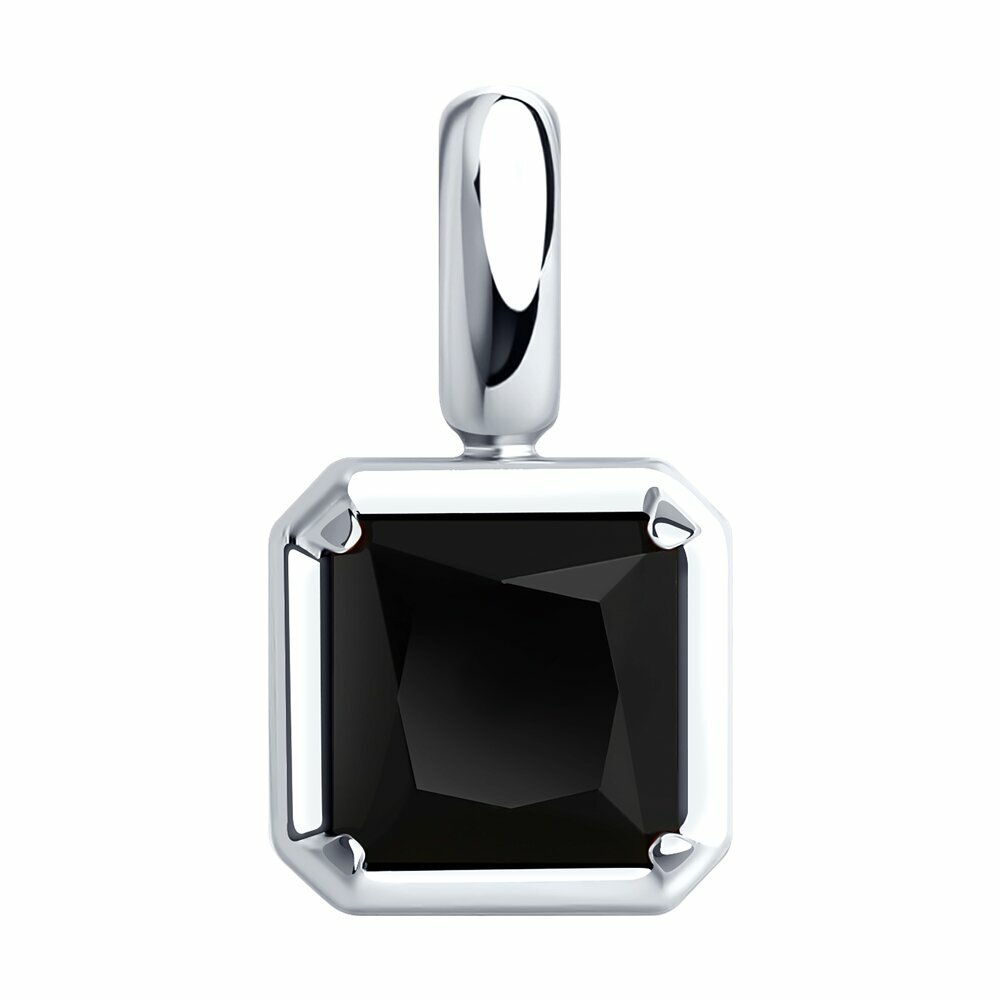 Подвеска Diamant, серебро, 925 проба, родирование, оникс, размер 1.7 см., черный