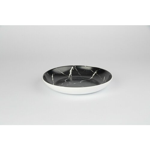 Тарелка стеклокерамика 20 см 500 мл черный мрамор с высокими бортиками 484₽