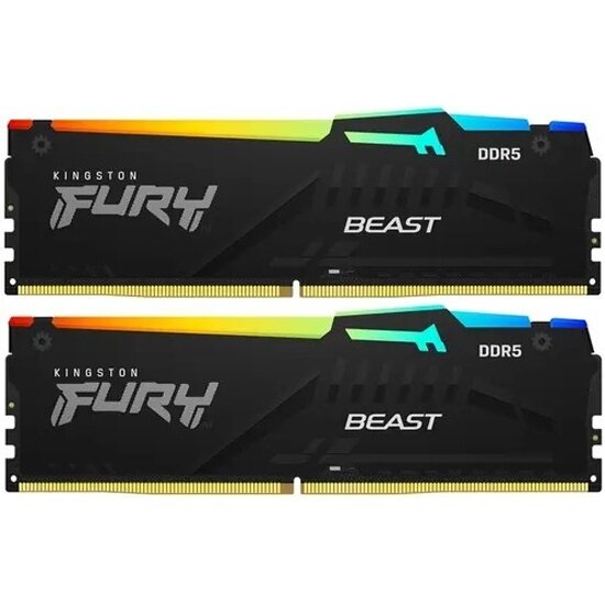 Оперативная память Kingston DDR5 16Gb (2x8Gb) 5600MHz pc-44800 FURY Beast RGB XMP CL40, 1.25V (KF556C40BBAK2-16)