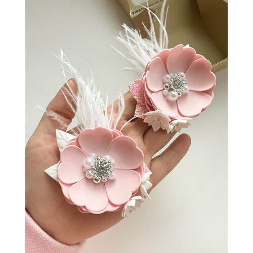 Резинки для волос с перьями розовые резинки для волос тонкие цветок с жемчужинами розовые 2шт