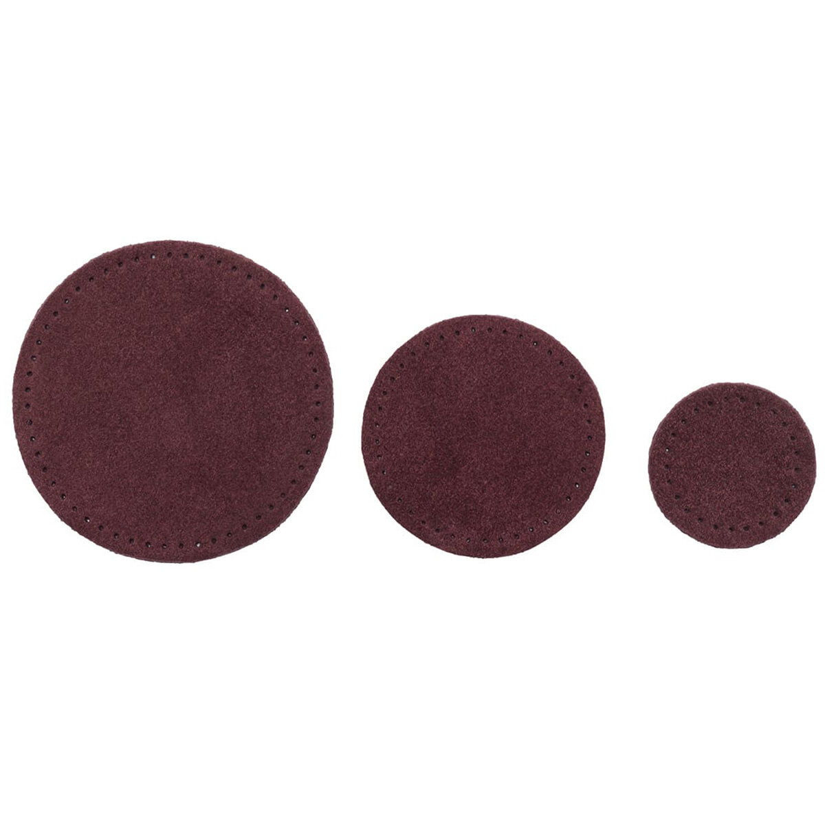 59401 Набор заплаток пришивных из замши, круг d-4см, 6см и 8см, с перфорацией, 3шт/упак, 100% кожа (31 бордовый)
