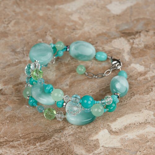 Браслет Diana Savitskaya, хрусталь, ангелит, кварц, размер 18 см, голубой, серебристый