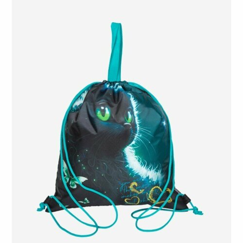сумка для смен об devente avocato cat 38 43см 1отд на завязке с ручками 7040254 Мешок для обуви 430х380 мм, deVENTE Black Cat для девочек, с ручками, зелёный