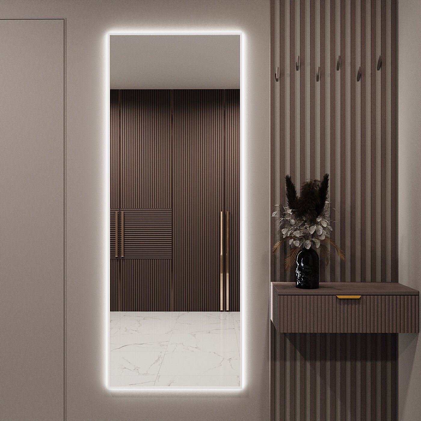 Зеркало с подсветкой в алюминиевой раме настенное Market-house 160х60 см. Свет: Нейтральный Белый 6000К. Белое