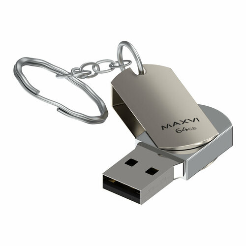 USB флеш-накопитель Maxvi MR 64GB metallic silver, поворотный, металл, USB 2.0 usb флеш накопитель maxvi 128gb metallic silver fd128gbusb20c10mr