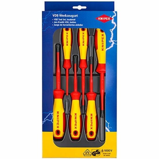 Набор отверток Knipex VDE диэлектрических, с узким концом, 6 пр, SL2.5/4, PlusMinus: PH/S 1/2, PZ/S 1/2