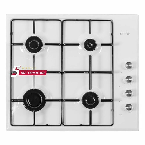 Газовая варочная панель Simfer 60см электроподжиг нержавеющая сталь комплект жиклеров для баллонного газа 5 лет гарантии белый 1199400₽