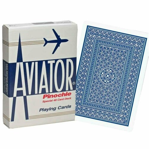 Игральные карты Aviator Pinochle, синяя рубашка, пластиковое покрытие, 48 шт