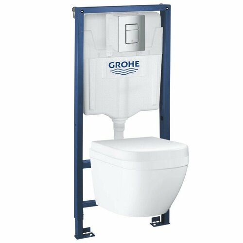 Инсталляция Grohe 38772001 в комплекте с унитазом безободковым укороченным Euro Ceramic 39206000 (38206001) инсталляция для унитазов grohe rapid sl 38772001 подвесной унитаз aquame aqm2002pro c технологией смыва торнадо безободковый с крышкой микролифт белый