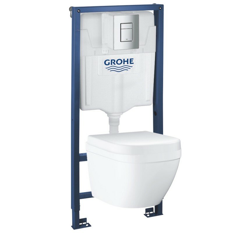 Инсталляция Grohe 38772001 в комплекте с унитазом безободковым укороченным Euro Ceramic 39206000 (38206001)