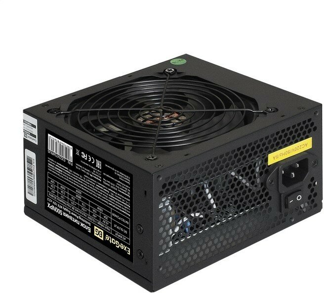 Exegate EX224734RUS-PC Блок питания 500W ExeGate 500NPX (ATX, PC, 12cm fan, 24pin, 4pin, PCIe, 3xSATA, 2xIDE, black, кабель 220V в комплекте