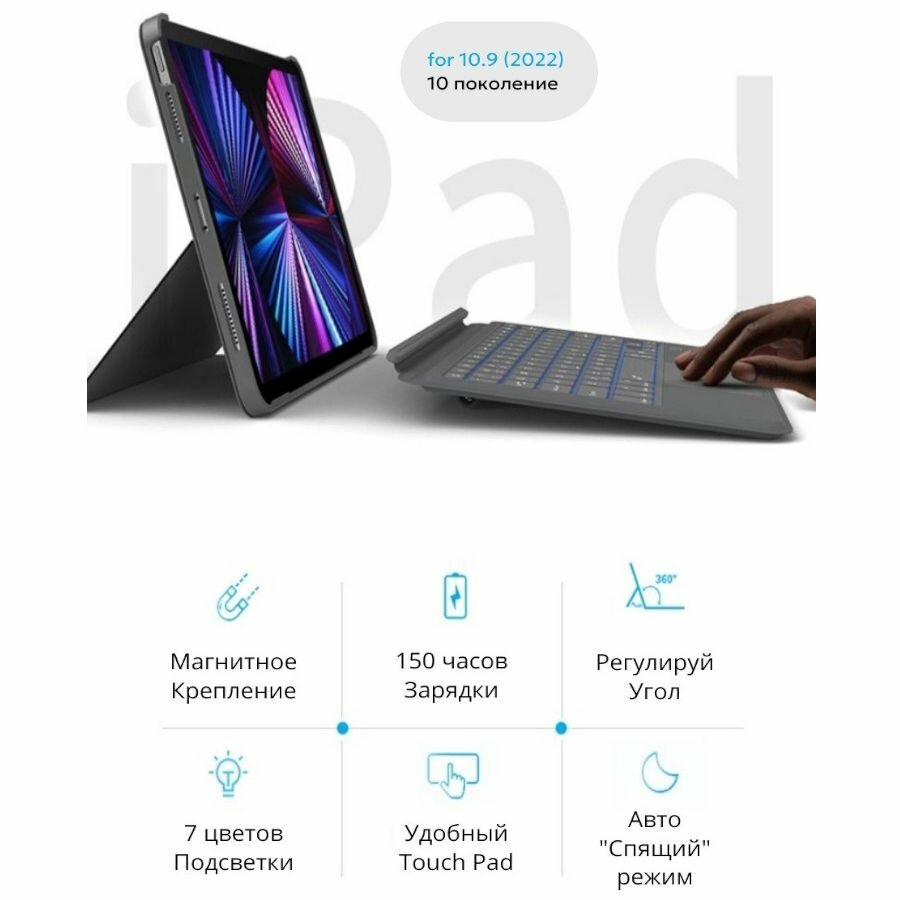 Чехол клавиатура WiWU Combo с магнитным креплением и тачпадом для Apple iPad 10.9 дюймов (10 поколения 2022 года) - Черная