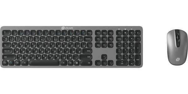 Клавиатура + мышь Оклик 300M клав: серый мышь: серый/черный USB беспроводная slim