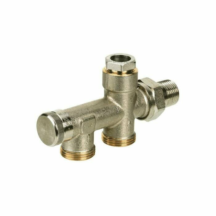 фото Узел нижнего/бокового подключения RTR-КE для однотр Ду 15 Ру10 1/2"x3/4"ЕК угловой Danfoss 013G7040