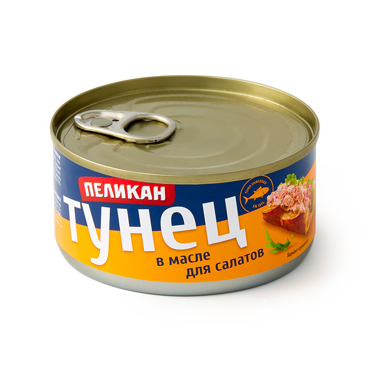 Тунец Пеликан Скипджек, для салатов, в масле, жестяная банка, 185 г