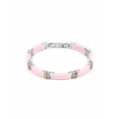 Браслет, султанит синтетический, керамика, розовый, серебристый
