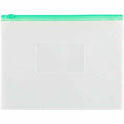 Папка-конверт на zip-молнии OfficeSpace А5, полипропилен, 150мкм, прозрачная, карман, молния зеленая (24 шт)