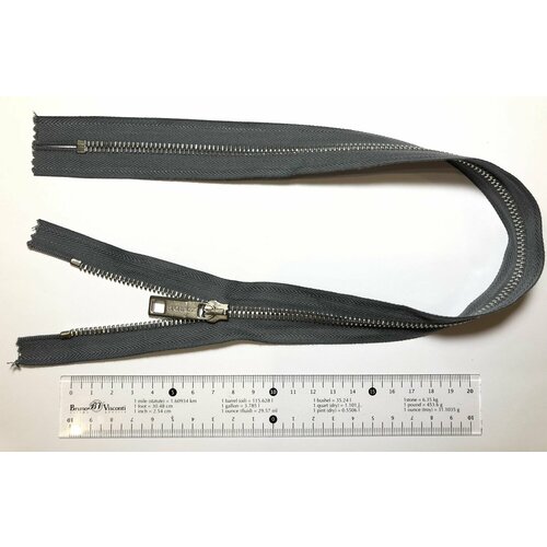 Молния металлическая неразъёмная серая- основа никель- звено и бегунок с логотипами на хвостике SportMax Т5 - 50см 1зам 1шт Opti Италия 650₽