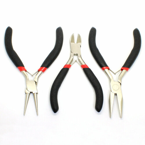 Набор инструментов для создания бижутерии (круглогубцы, плоскогубцы, бокорезы) черные 12см, ВсемБусики