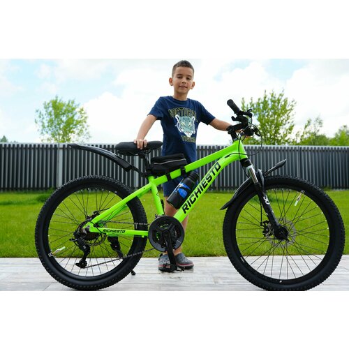 Велосипед горный RICHIESTO 24 Подростковый Детский Унисекс модель 2024 года салатовый 24500₽
