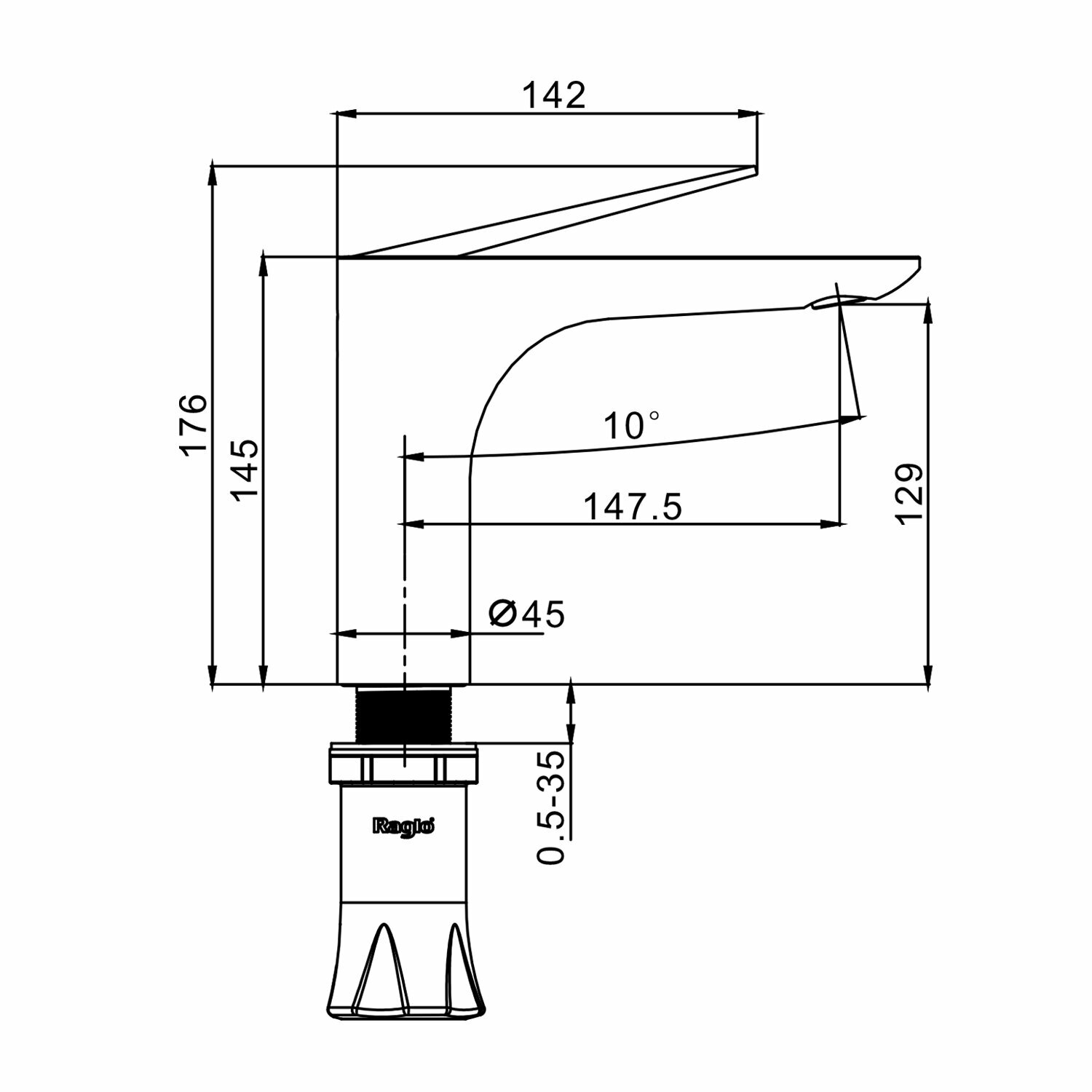 Смеситель для раковины с фиксированным изливом R21.10.09 латунь, графитовый — фото 1