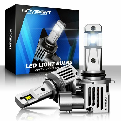 фото Светодиодная лампа novsight n66 hb3 9005 цоколь p20d 80вт 2шт 6500к 15000лм белый свет led автомобильная